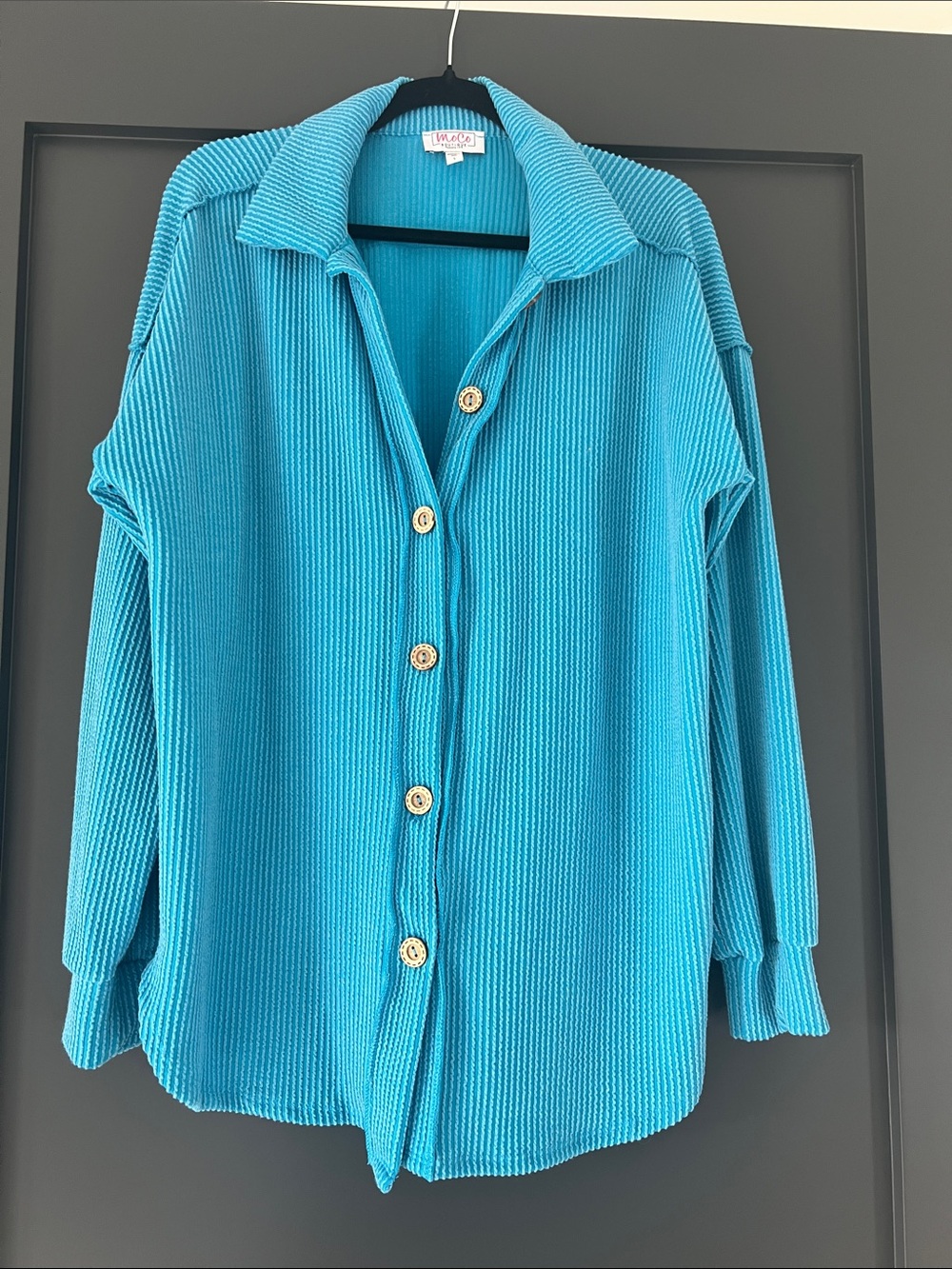 NWOT MOCO Boutique Turquoise Button-Front Ribbed Shirt Jacket-“Shacket”